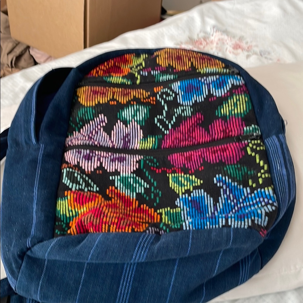 Handwoven Guatemala Backpack with embroider Flowers